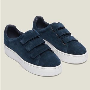 Sandro Velcro Leather Sneakers navy blue sz 37 New